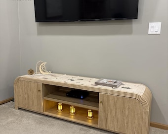 Modern Fluted TV Stand | Natural Oak Media Console Storage Cabinet