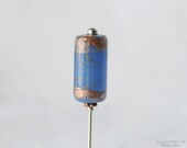 Lamp Work Stick Pin, Hat Pin, Lapel Pin, Hijab Pin, Blue, Cornflower Blue, Copper, Glass Lamp Work, H0324