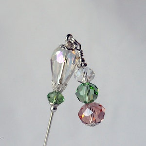 Salmon, Green, Clear Crystal Dangle Stick Pin, Hat Pin, Lapel Pin, Scarf Pin, H0346 image 1