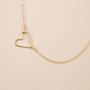 Gold Heart Necklace, Delicate Necklace, Off Center Heart, Sideways Heart, Dainty Gold Heart, Tiny Small Gold Bridesmaid Gift, Love