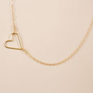 Gold Heart Necklace, Delicate Necklace, Off Center Heart, Sideways Heart, Dainty Gold Heart, Tiny Small Gold Bridesmaid Gift, Love