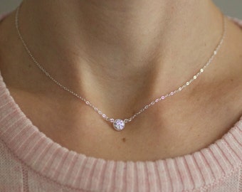 Small Gold Necklace, Delicate Diamond Necklace, Dainty Necklace, Sterling Silver, Choker Necklace, Cubic Zirconia CZ, Bridesmaids Gift, N130