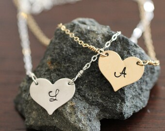 Collar de corazón delicado, collar de oro para mujer, collar de plata de ley, collar con inicial, regalo personalizado para mujer