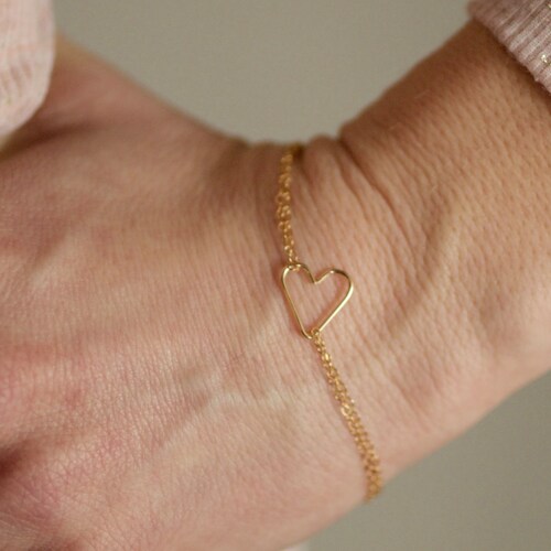 Delicate Gold Bracelet Tiny Gold Heart Bracelet Sideways Etsy