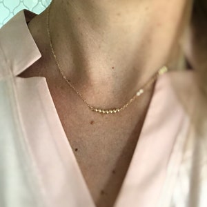 Gold Necklace, Dainty Necklace, Delicate Necklace, Sterling Silver Necklace, Beaded Bar, Simple Necklace image 3