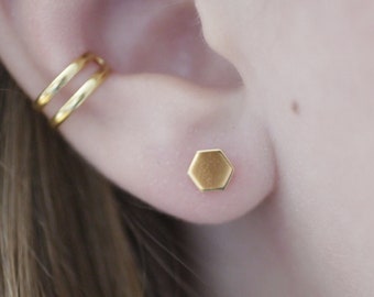 Hexagon Earrings, Gold Studs, Silver Hexagon Earrings, Simple Post Earrings, Delicate Earrings, Dainty Earrings, Geometric, Shiny Earrings