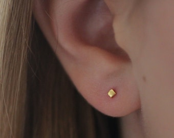Gold Vermeil Square Stud Earrings: Tiny Sterling Silver Posts