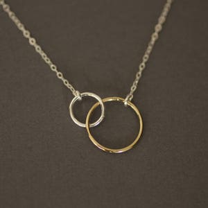 Dainty Necklace, Two Tone Circle Necklace, Delicate Necklace, Simple Mixed Metals, Silver Gold, Small Tiny Circles, Bridesmaids Gift, N154