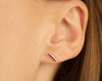 bar earrings, stud earrings, gold bar earrings, simple posts, simple bar posts, sterling silver, rose gold, yellow gold