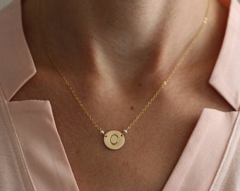 Initial Necklace, Free Shipping, Tiny Pearls, Dainty Necklace, Delicate Necklace, Gold Pendant, Sterling Silver, Medallion, Gift N151