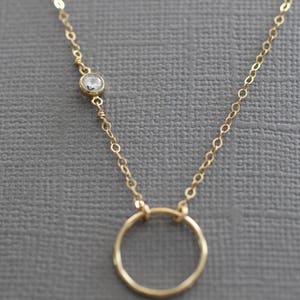 Delicate Necklace, Dainty Gold Necklace, Small Circle Necklace, Tiny CZ Necklace, Thin Necklace, Small Diamond, Fake Diamond N102