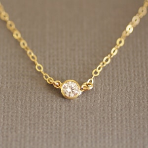 Delicate Gold Necklace, Dainty Necklace, Small Tiny, Bezel Set CZ, Small Diamond, Bridesmaids Gift, Layering Necklace, Simple, N01 image 4