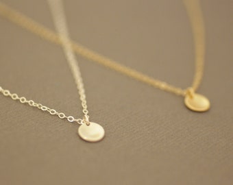 Tiny Sterling Silver Disc Necklace: Layering Pendant, Choker Length