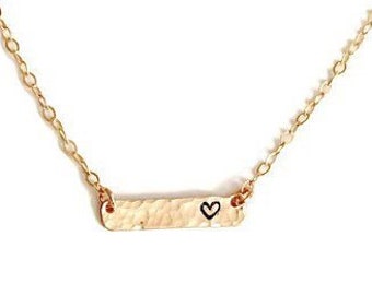 Valentine's Necklace, Heart Necklace, Gold Bar Necklace, Silver Bar Necklce, Tiny Bar Necklace, N303