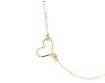 Gold Sideways Heart Necklace, Delicate Gold Necklace, Dainty Gold Necklace, Simple Necklace, Friendship Necklace, Bridesmaids Gift, N174