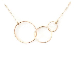 gold necklace, three circles, mothers necklace, connected circles, small circle, delicate gold necklace, dainty gold, sterling silver, N115