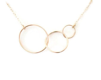 gold necklace, three circles, mothers necklace, connected circles, small circle, delicate gold necklace, dainty gold, sterling silver, N115