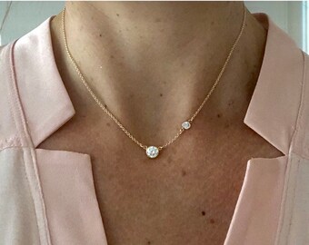 Necklace, CZ Crystal Necklace, Gold Necklace, Dainty Necklace, Gemstone Necklace, Fake Diamond, Silver Necklace, Sister Necklace, Minimalist