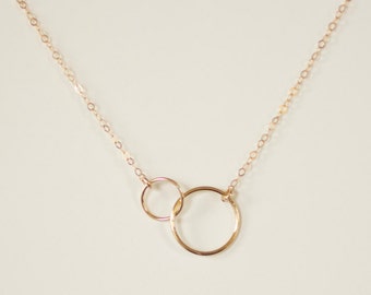 Simple Silver Necklace, Minimal Silver Necklace, Two Small Circles, Connected Circles, Delicate Necklace, Bridesmaids Gift, Gold Circle N101