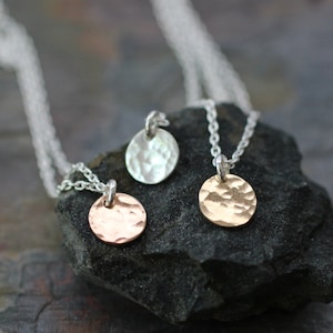Tiny Necklace, Dainty Necklace, Delicate Necklace, Mixed Metals, Gold Necklace, Silver Necklace, Rose,  Small Disc, Hammered Medallion