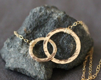 Mother Child Necklace: Dainty 14k Gold Filled Linked Circles