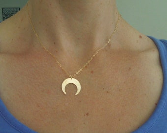 Crescent Necklace, Gold Necklace, Simple Gold Necklace, Delicate Necklace, Dainty Necklace, Sterling Silver Crescent N173