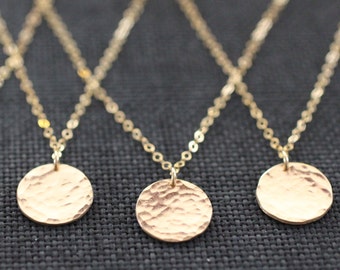 Delicate Necklace, Dainty Gold Necklace, Gold Necklace, Hammered Disc, Coin Necklace, Medallion Pendant, Gold Pendant, Rose Gold, N302