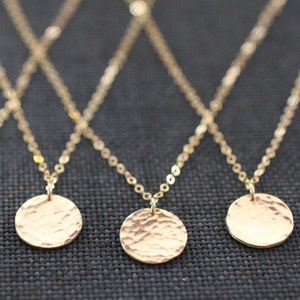 Delicate Necklace, Dainty Gold Necklace, Gold Necklace, Hammered Disc, Coin Necklace, Medallion Pendant, Gold Pendant, Rose Gold, N302 image 1