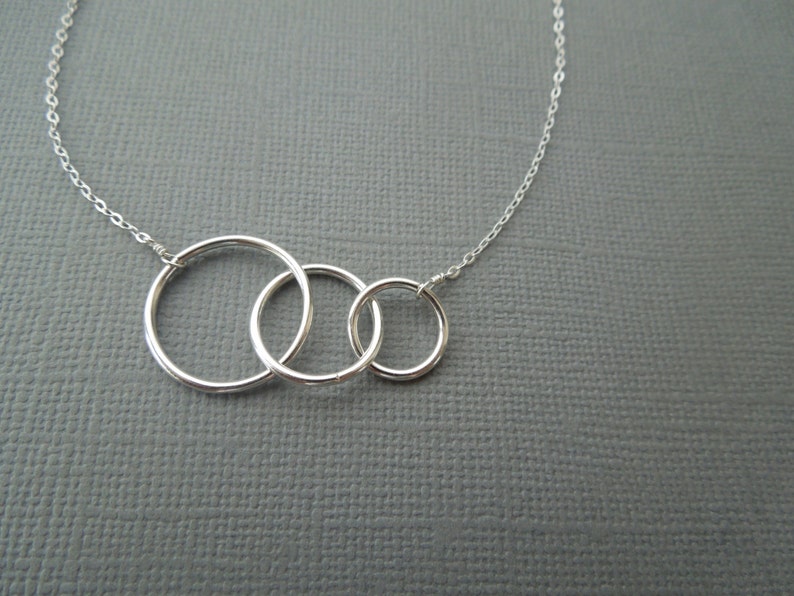 Three Circles Necklace, Mother's Necklace, Gift for Her, Connected Circles, Expectant Mother, Simple, Love, Sterling Silver Jewelry, N115 image 5