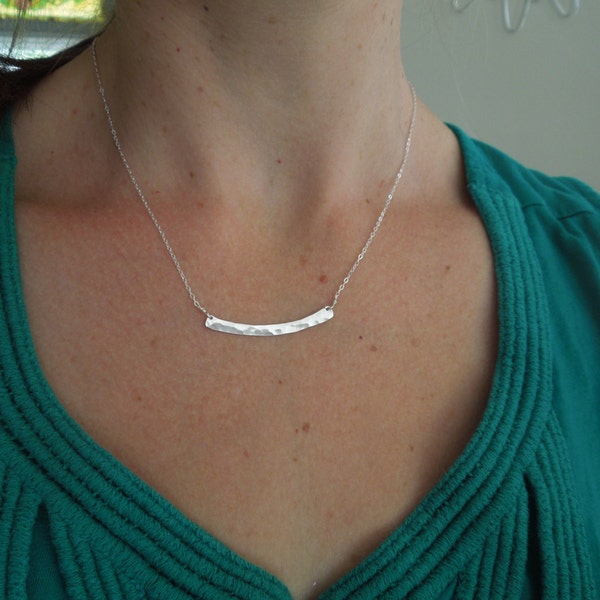 Silver Bar Necklace, Simple Necklace, Delicate Bar, Dainty Necklace, Arc Arch, Sterling Silver Bridesmaids Gift, Everyday, Horizontal, N49