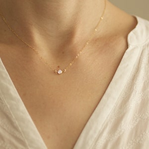 Delicate Gold Necklace, Dainty Necklace, Small Tiny, Bezel Set CZ, Small Diamond, Bridesmaids Gift, Layering Necklace, Simple, N01 image 3