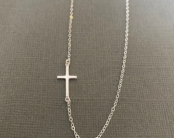 Sideways Cross Necklace, Silver Cross Necklace, Gold Sideways Cross, First Communion Gift, Bridesmaids Gift, N172