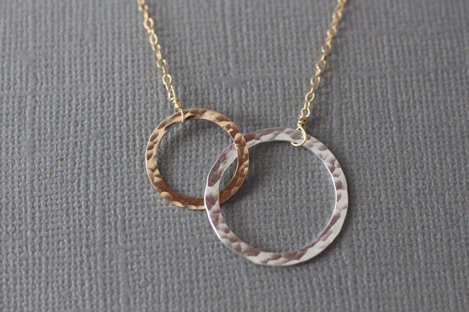 Two circles necklace sterling silver and gold fill two tone Etsy