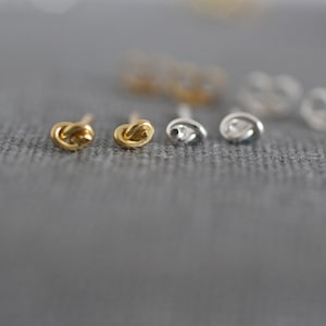 Tiny Knot Earrings, Stud Earrings, Sterling Silver Posts, Dainty Gold Twist, Second Third Piercing, Super Tiny Earrings, Perfect for Sports