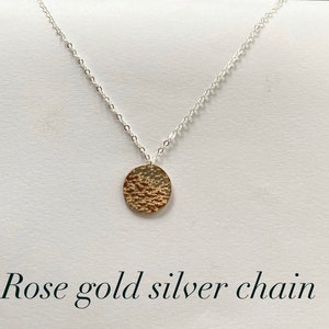 Delicate Necklace, Dainty Gold Necklace, Gold Necklace, Hammered Disc, Coin Necklace, Medallion Pendant, Gold Pendant, Rose Gold, N302 ROSE GOLD/SILVER