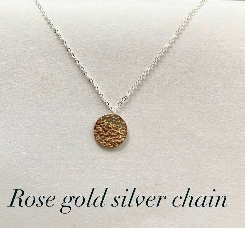 Delicate Necklace, Dainty Gold Necklace, Gold Necklace, Hammered Disc, Coin Necklace, Medallion Pendant, Gold Pendant, Rose Gold, N302 ROSE GOLD/SILVER