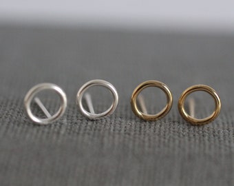 Circle Post Earrings, Sterling Silver Studs, Dainty Gold Circle, Sterling Silver, Gold Filled E27