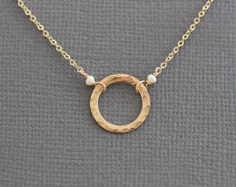 Dainty 14k Gold Filled Circle Necklace with Freshwater Pearls
