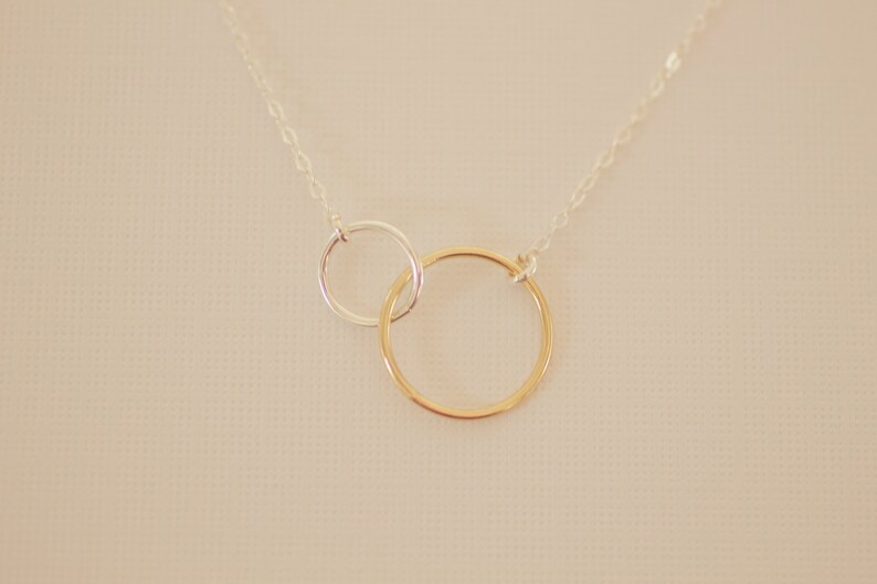 Gold Circles Necklace Connected Circles Two Gold Circles Etsy