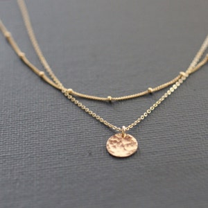 Delicate Necklace, Dainty Gold Necklace, Layered Necklace, Dainty Necklace, Sterling Silver, Hammered Disc, Pounded Metal, Satellite, N79 image 3