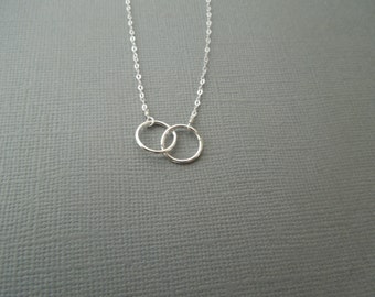 Collar de plata delicado, collar sencillo, collar de dos círculos, delicado y pequeño, plata de ley, para uso diario, para dama de honor de boda, N93