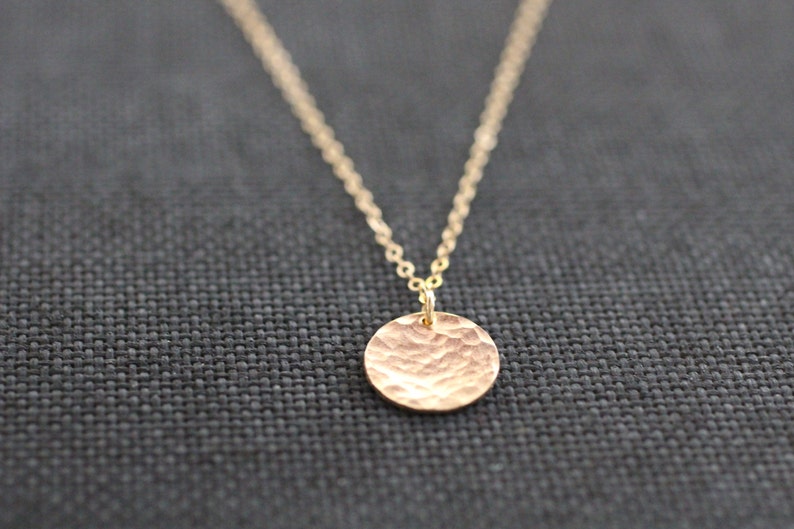 Gold Necklace, Gold Disc Necklace, Sterling Silver, Hammered Coin, Hammered Pendant, Round Circle, Pounded Texture, Shiny Metal, N302 image 5