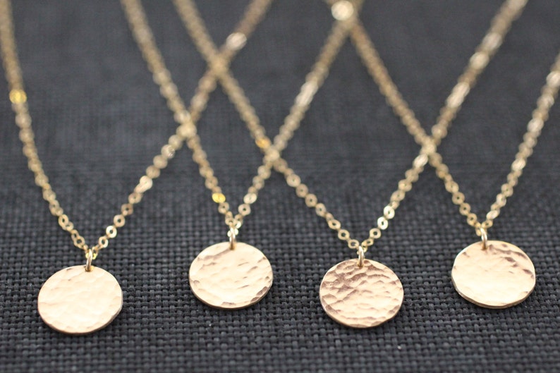 Delicate Necklace, Dainty Gold Necklace, Gold Necklace, Hammered Disc, Coin Necklace, Medallion Pendant, Gold Pendant, Rose Gold, N302 image 1