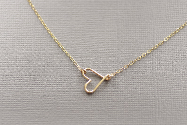 Delicate Heart Necklace, Gold Silver Rose Gold, Dainty Small, Sideways Heart, Tiny Heart, Valentines Gift, Bridesmaids Gift, Wedding, N174 image 9