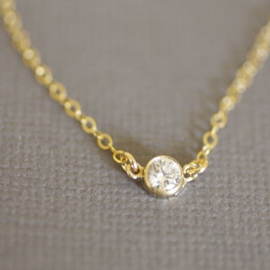Delicate Gold Necklace, Dainty Necklace, Small Tiny, Bezel Set CZ, Small Diamond, Bridesmaids Gift, Layering Necklace, Simple, N01 image 7