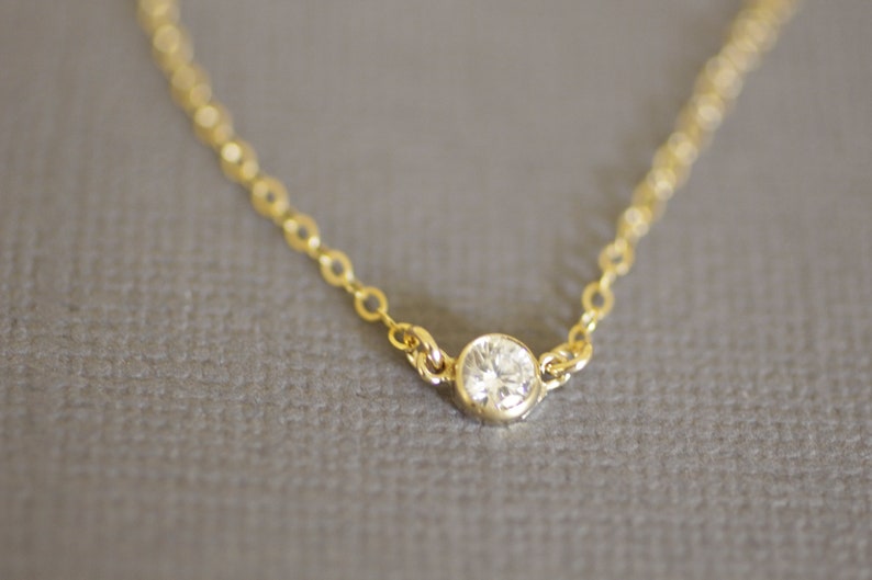 Delicate Gold Necklace, Dainty Necklace, Small Tiny, Bezel Set CZ, Small Diamond, Bridesmaids Gift, Layering Necklace, Simple, N01 image 7