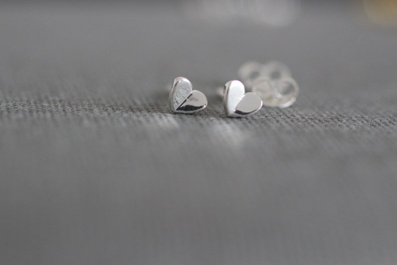 Heart Earrings, Small Gold Earrings, Sterling Silver Heart, Stud Earrings, Post, Second Hole Earrings, Gift for Her E31 image 3
