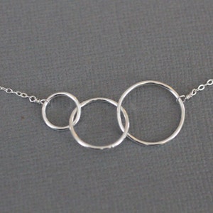 Three Circles Necklace, Mother's Necklace, Gift for Her, Connected Circles, Expectant Mother, Simple, Love, Sterling Silver Jewelry, N115 image 2