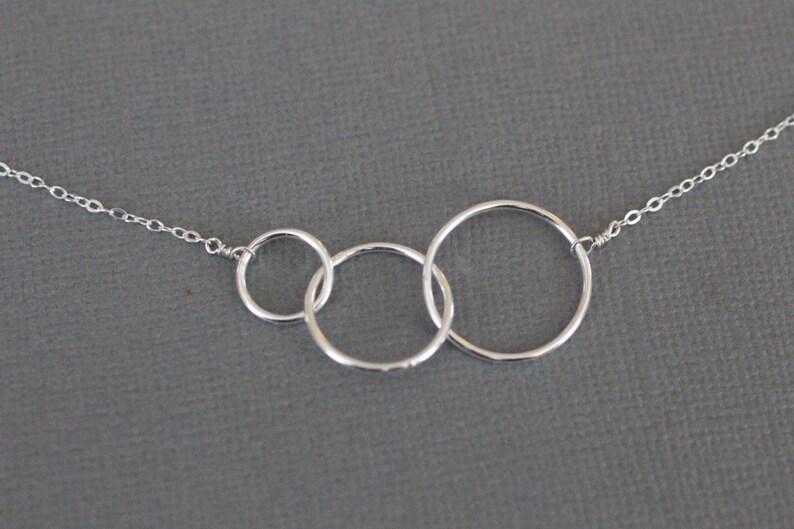 Three Circles Necklace, Mother's Necklace, Gift for Her, Connected Circles, Expectant Mother, Simple, Love, Sterling Silver Jewelry, N115 image 2