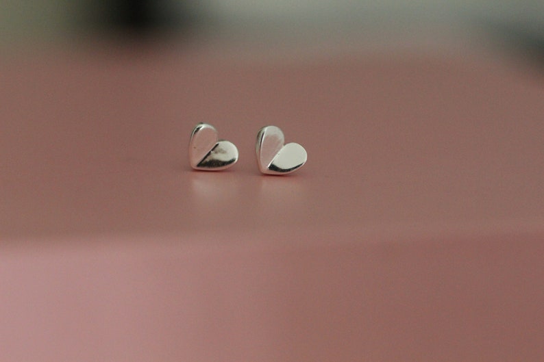 Heart Earrings, Small Gold Earrings, Sterling Silver Heart, Stud Earrings, Post, Second Hole Earrings, Gift for Her E31 image 4